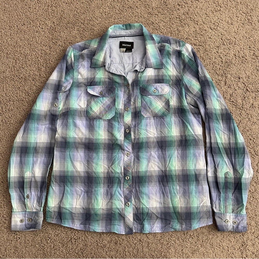 Marmot Lightweight Flannel Plaid Button Up Shirt Womens L